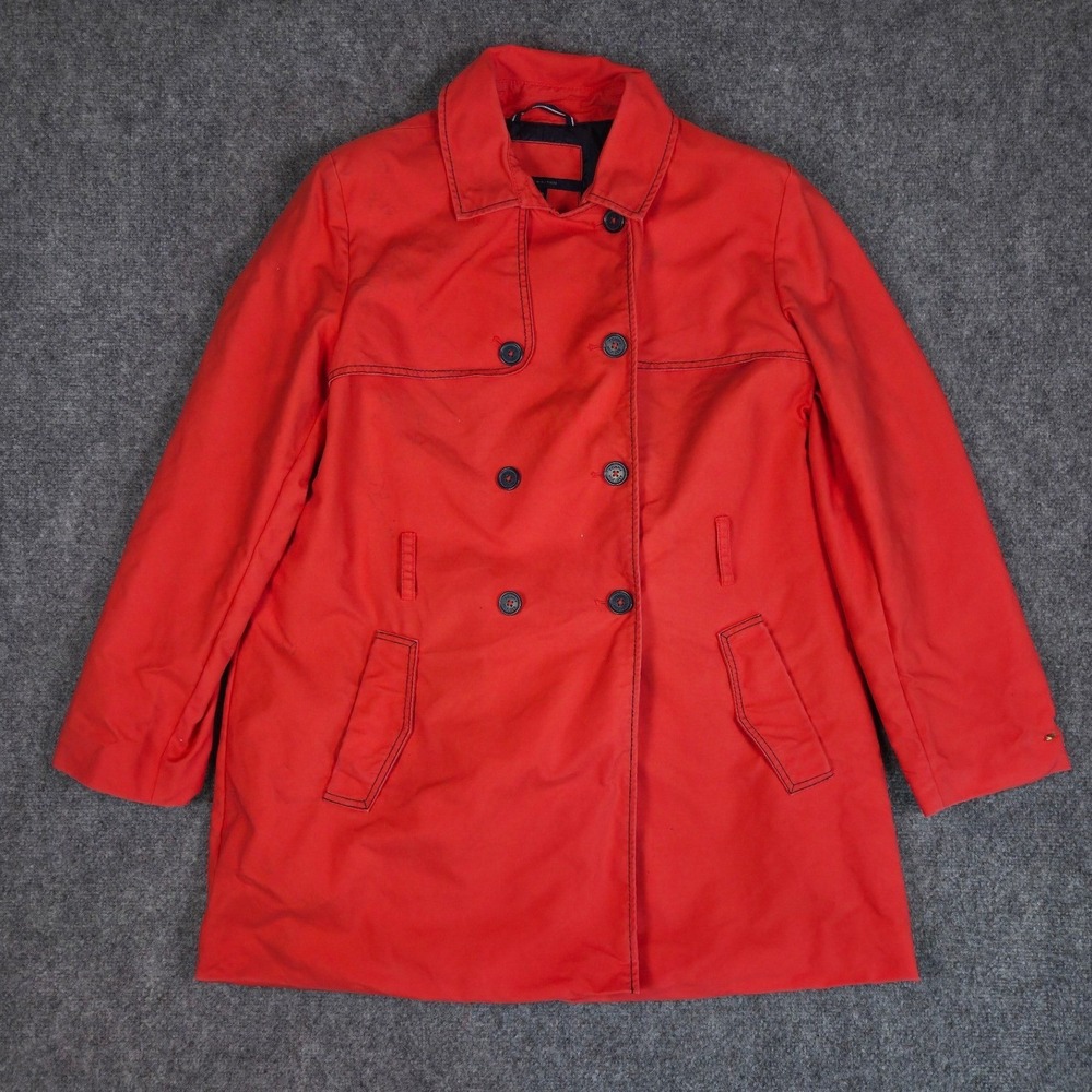 Tommy Hilfiger Trench Coat Womens XL Pink Double‎ Breasted Cotton Jacket